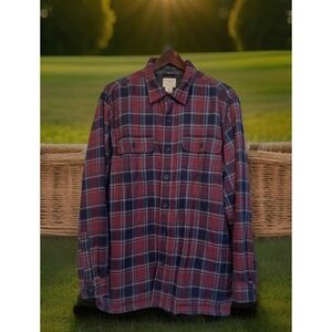 LL Bean Shacket Men L Plaid Fleece Lined‎ Traditional Fit Cabincore Lumberjack